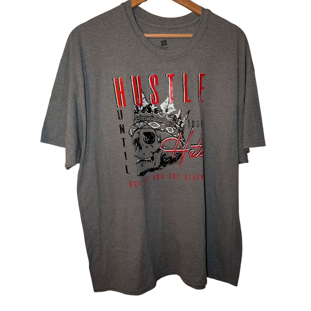 Hanes Mens Cool Dri Hustle Until Your Haters Ask Skull Graphic T-Shirt Gray‎ XL